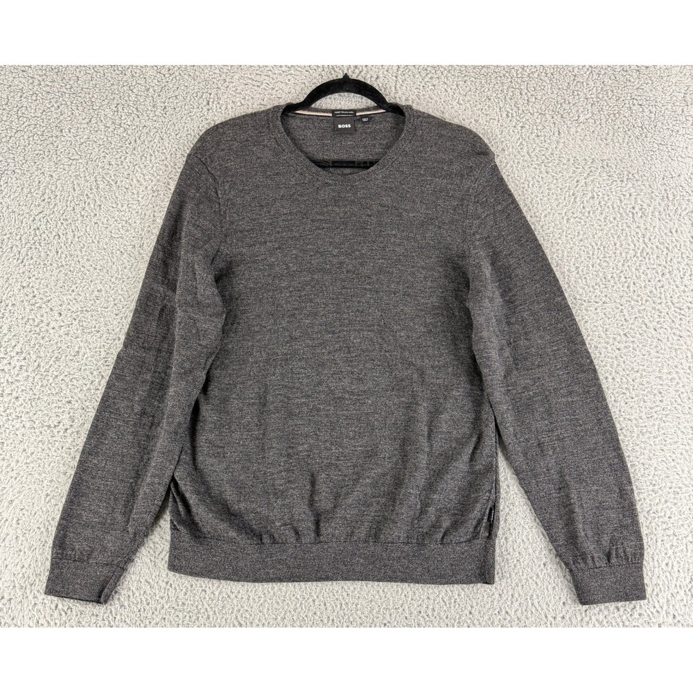 BOSS‎ Hugo Boss Sweater Mens XL Gray Virgin Wool Italian Yarn Crewneck Pullover